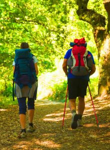 Due pellegrini percorrono un tratto della Via Francigena